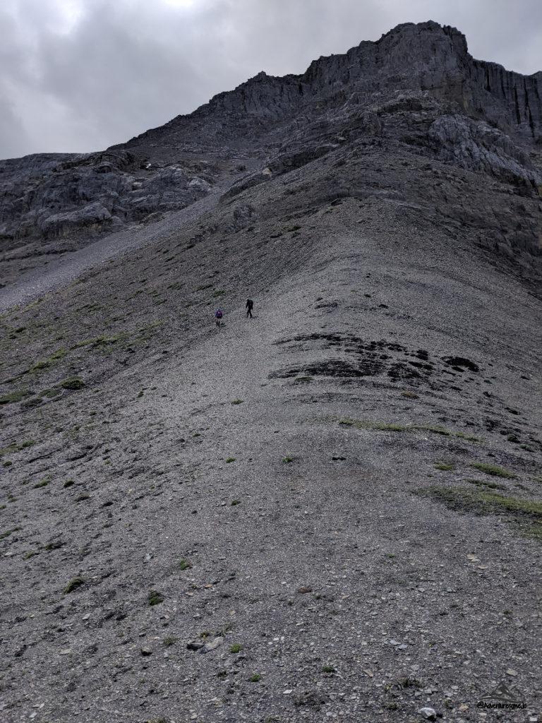 scrambling up Roche Miette in the Rockies