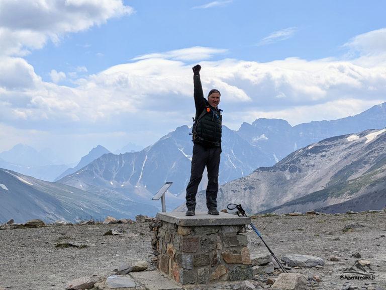 hiker having fun on the whistlers summit in Jasper National Park