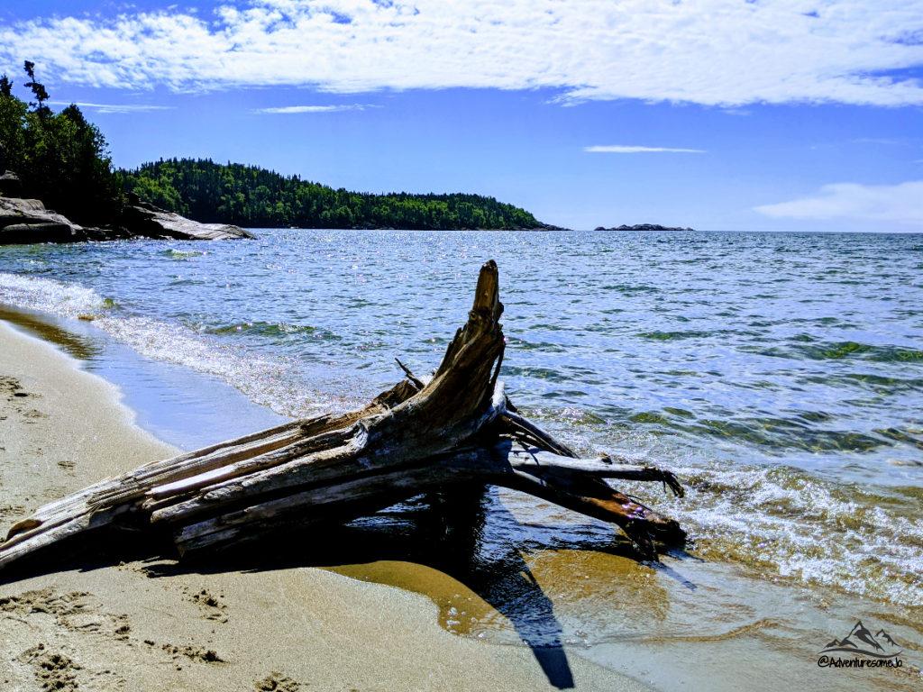 Sandy beach and driftwook on Lake Superior