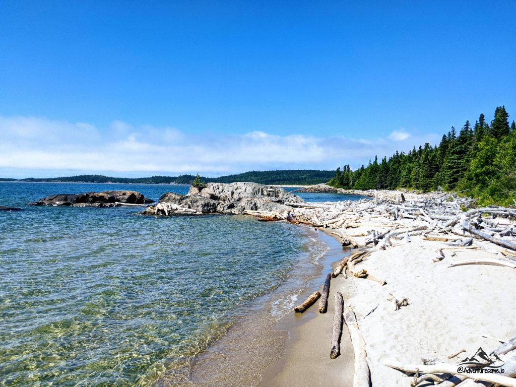 the sandy beach on a hiking trail in Pukaskwa National Park