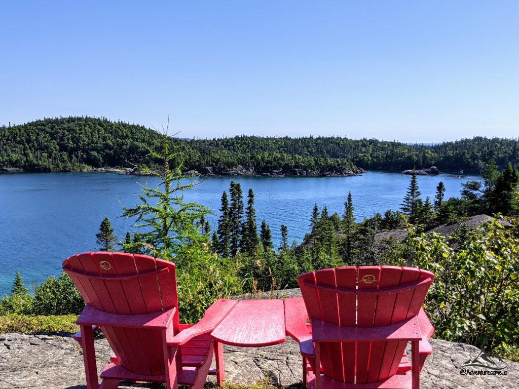 Park Canada Red Chairs in Pukaskwa National Park looking towards Lake Superior