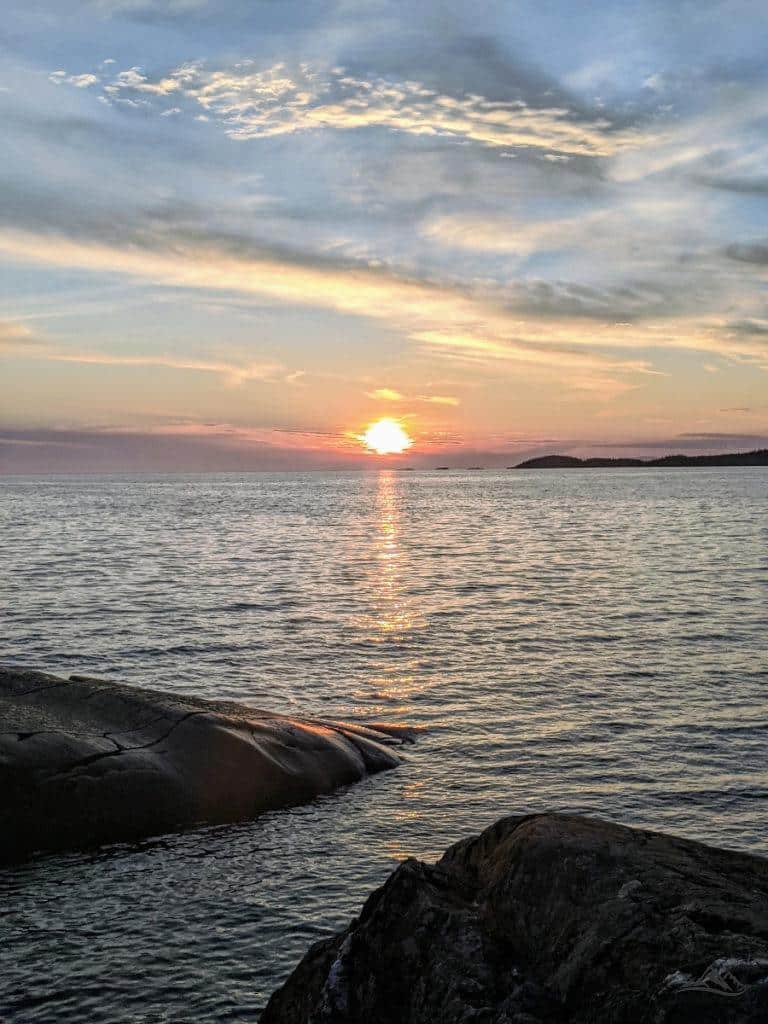 sun setting over Lake Superior in Pukaskwa National Park