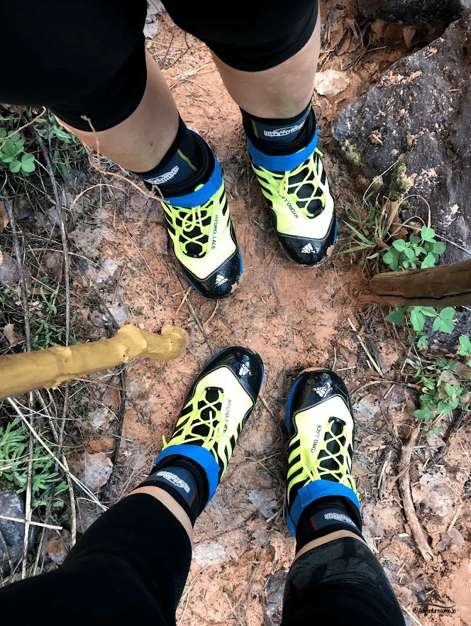 Wearing neoprene socks and shoes for the trail