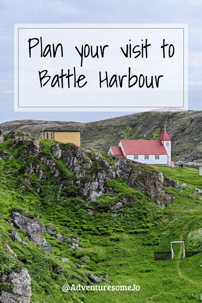 The green hills of Battle Harbour with the Church in the distance