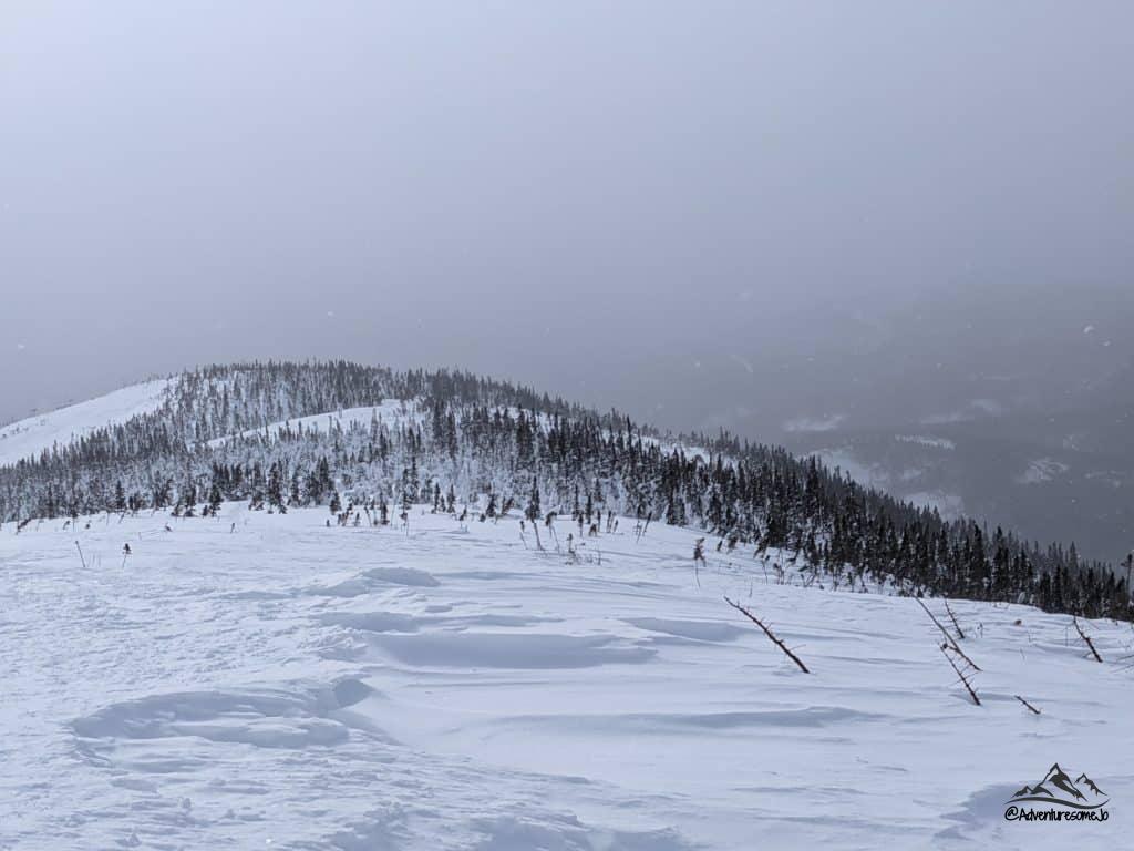 Looking towards the North Summit on mont Hog's Back during a winter hike in Gaspésie