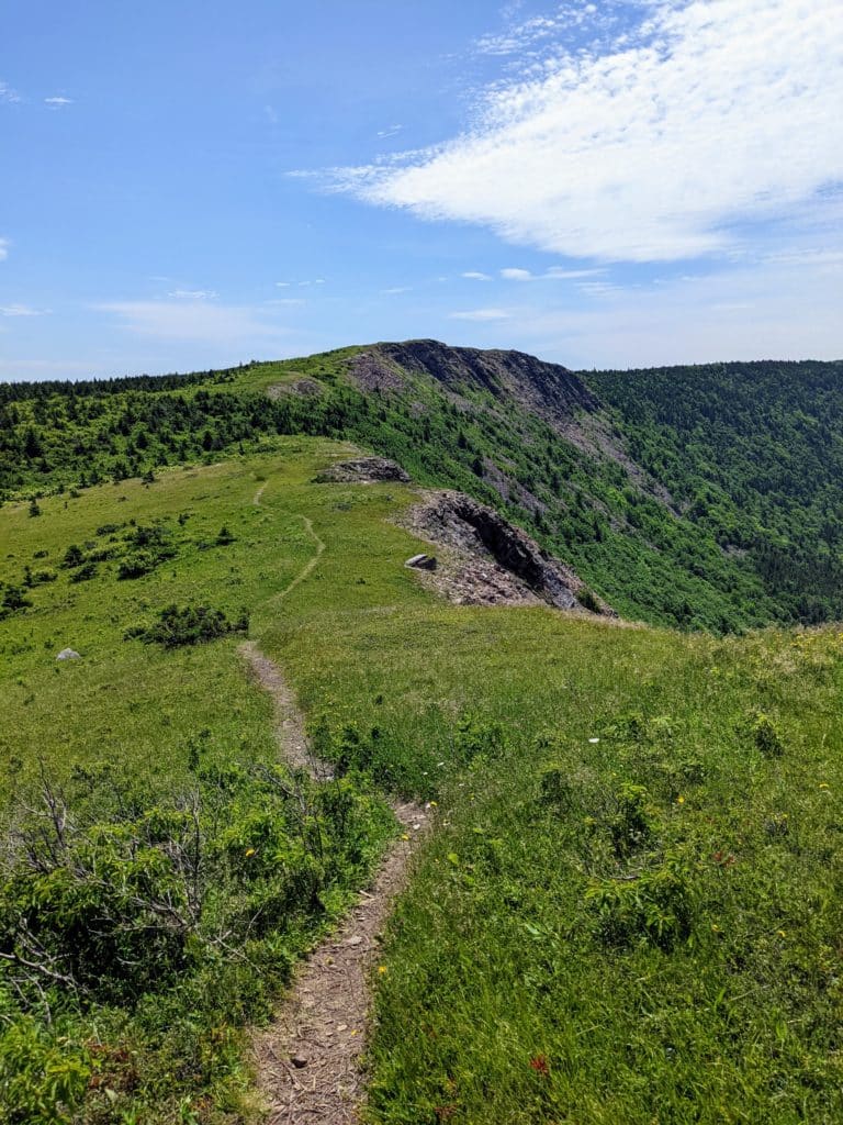 Meat Cove Mountain Trail following the ridge in Cape Breton