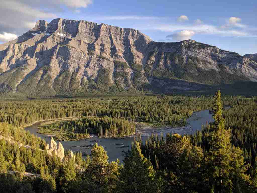 View of Mount Rundle and the hoodoos on the Tunnel Mountain Hoodoos Trail in Banff