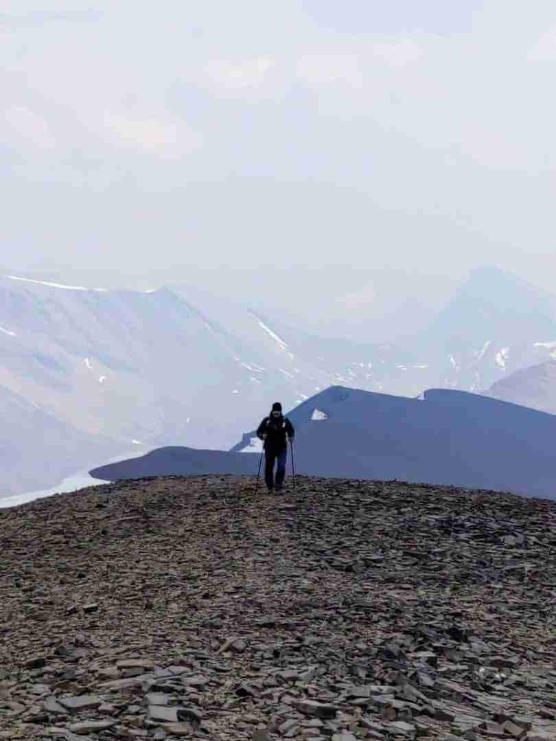 hiker on Tangle Ridge in the Canadian Rockies