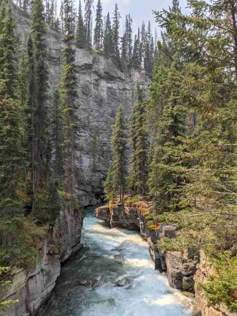 Water cascading down Maligne Canyon