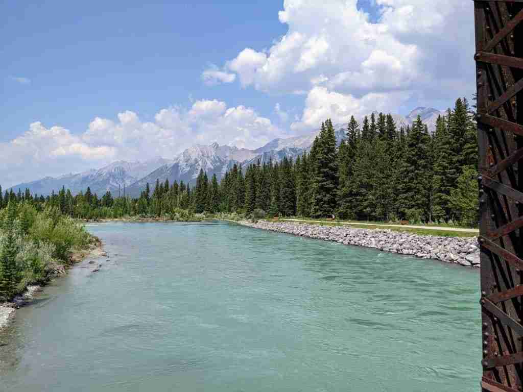 enjoying a family hike on the River walk trail in Canmore