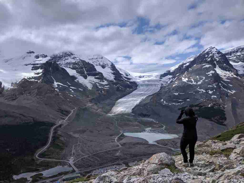 view of Athabasca Glacier in the Rockies from Wilcox Pass