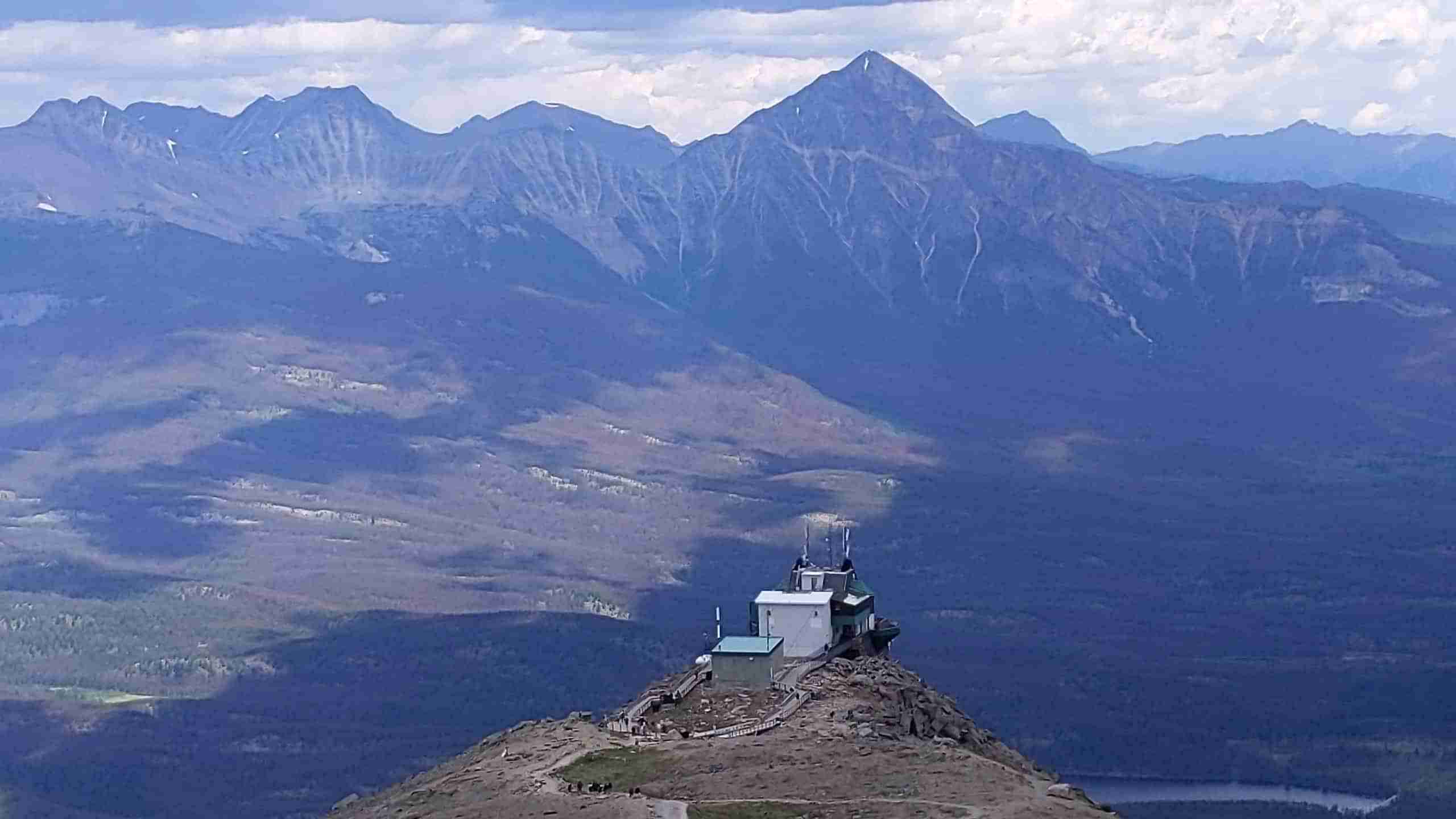 View of Pyramid Mountain and the Skytram's upper station from the summit of Whistlers in the Rockies