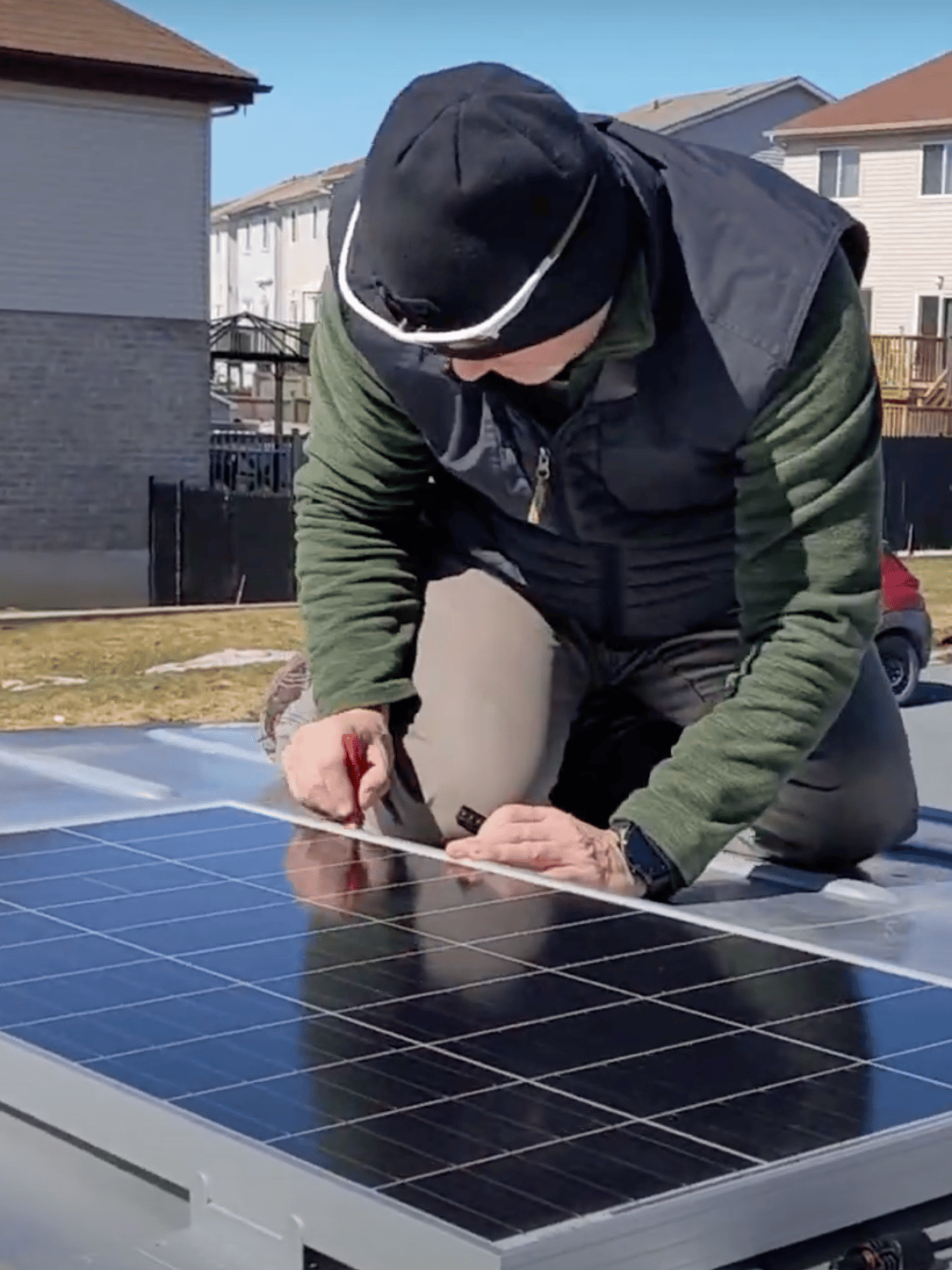 installing solar panels in the roof of the van for the solar system