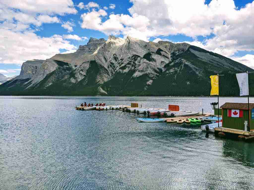 Lake Minnewanka in Banff National Park, a popular tourist attraction in the Canadian Rockies