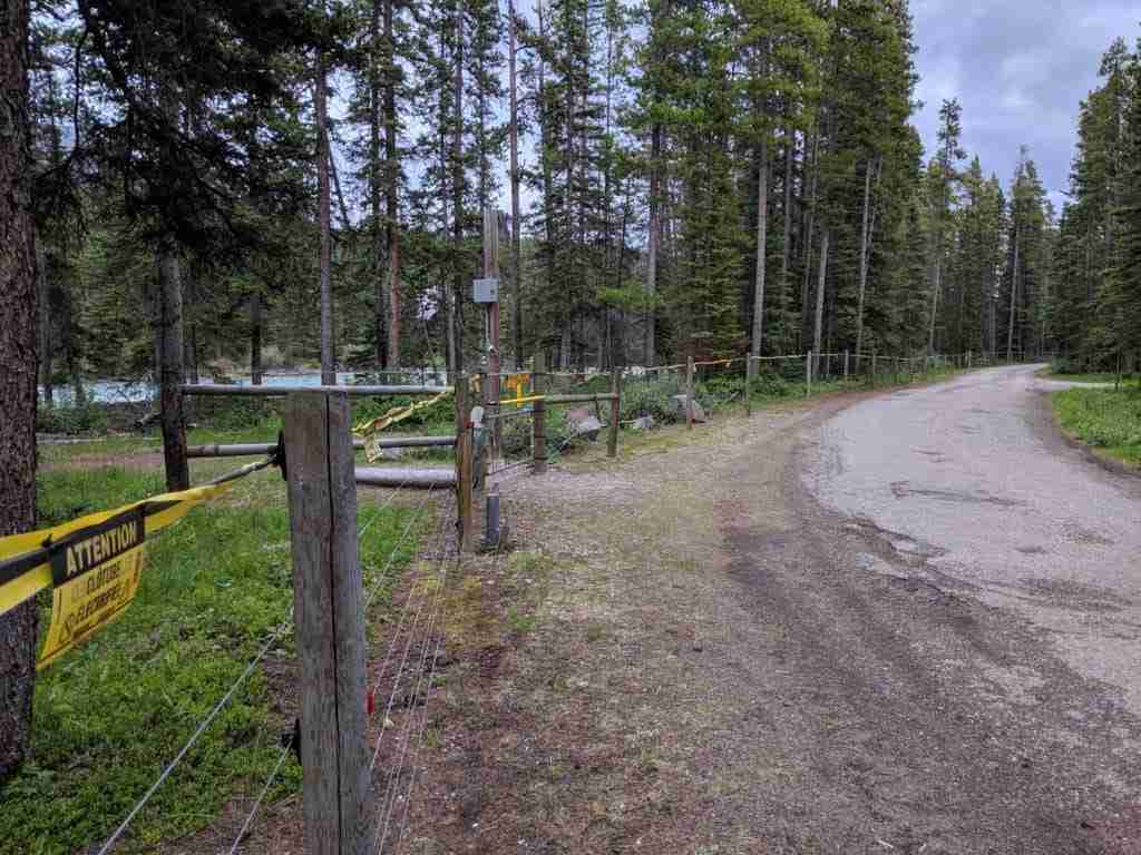 Electric fence around Lake Louise Campground in the Canadian Rockies