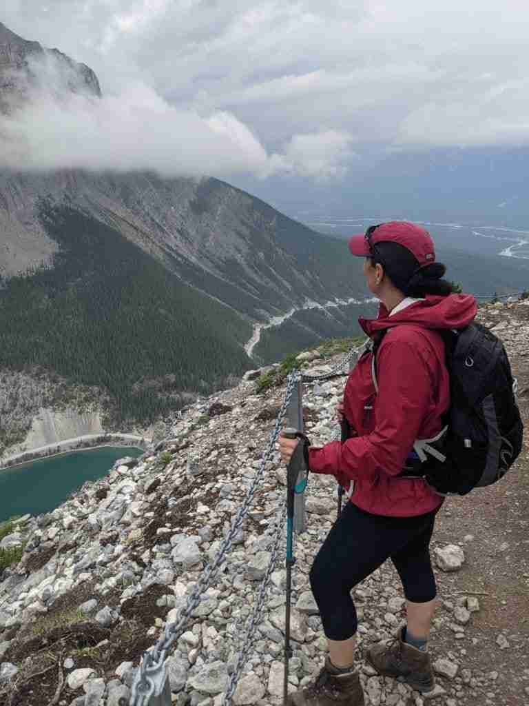 Pausing on a hike in the Canadian Rockies
