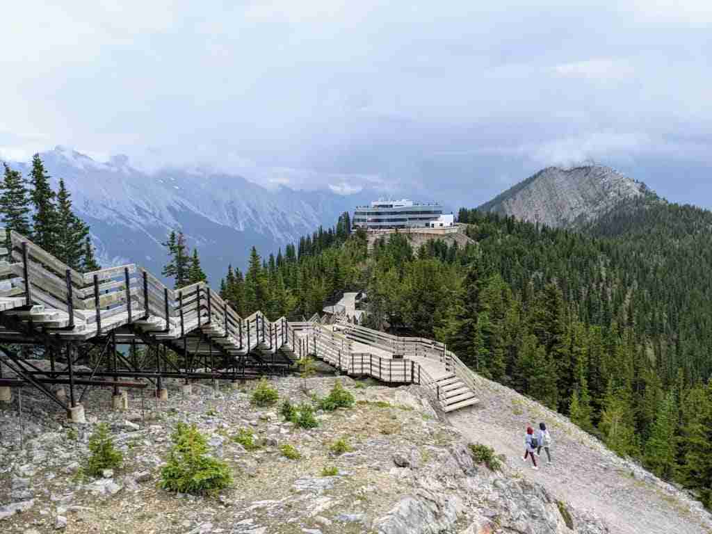View of the Banff Gondola Terminal from the boardwalk at the summit of Sulphur Mountain