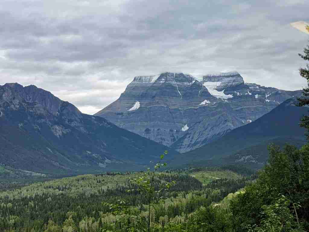 Mount Robson with the summit hidden in the clouds