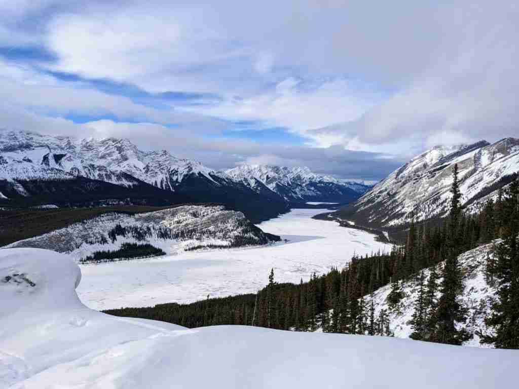 View from the trail on Little Lougheed Mountain in winter in Canmore