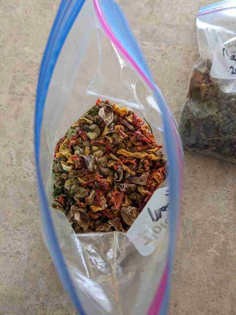 simple homemade dehydrated backpacking meal in a ziplock bag