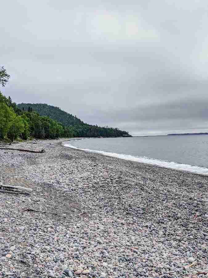 Pebbles and drift wood on Lake Superior's coast