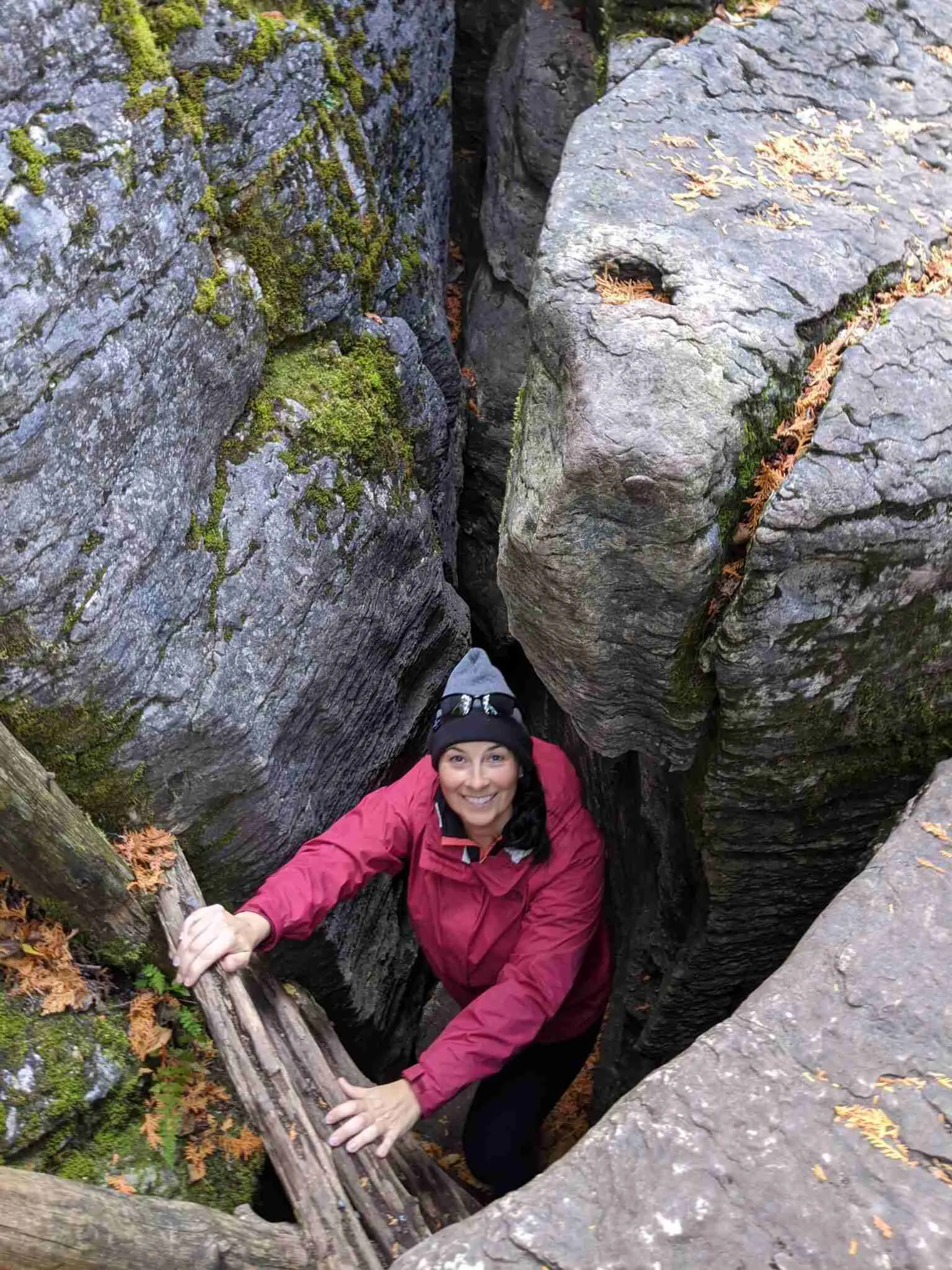 Descending in cave on the Adventure Trail from the Cup and Saucer hiking trail