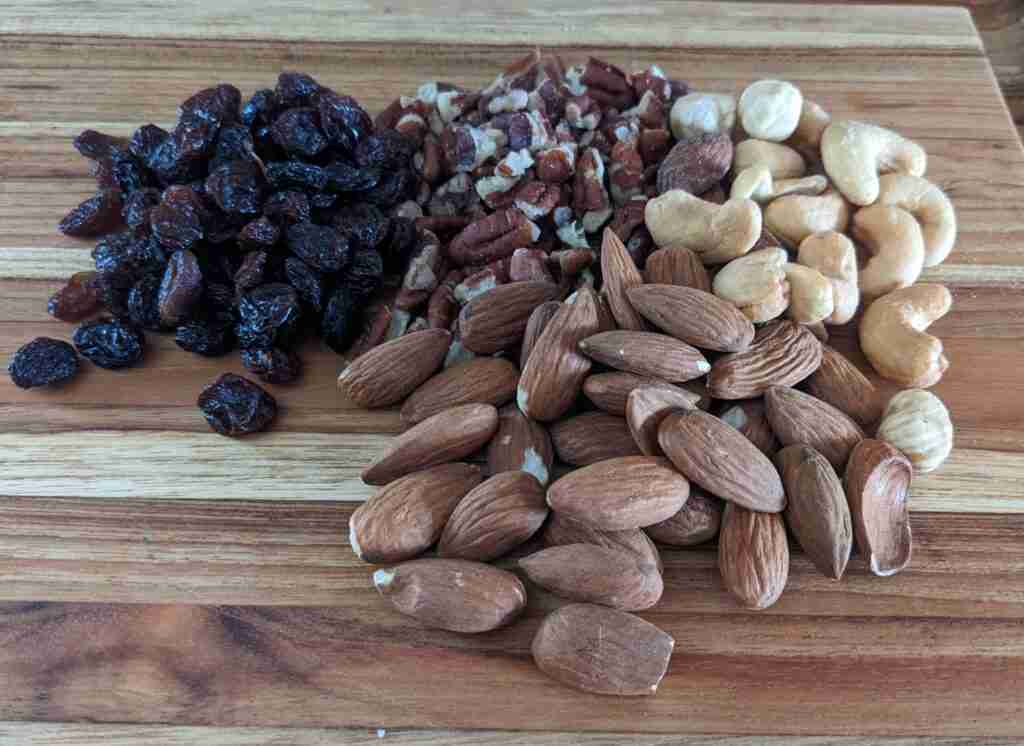 nuts and raisins to mix for a trail mix, perfect for a day hike snack