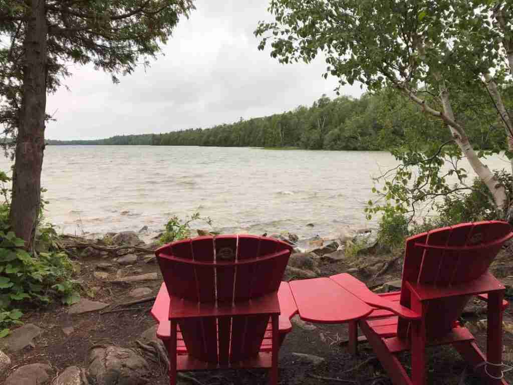 The red chairs looking out to Cyprus Lake