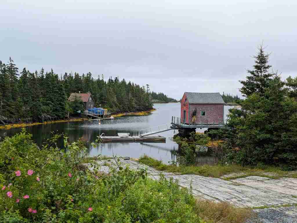 a fisherman's cabin by the water in a small inlet in Blue Rocks near Lunenburg Nova Scotia