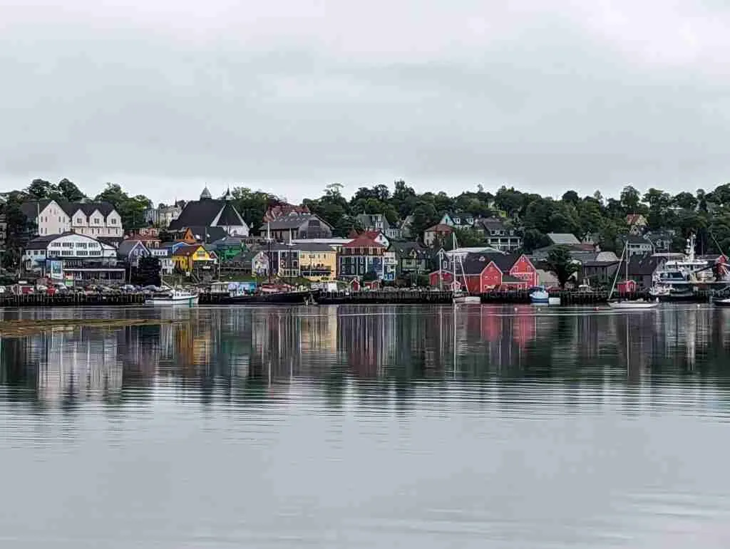 Lunenberg's waterfront iconic image of the colourful buildings reflecting in the water's waves.