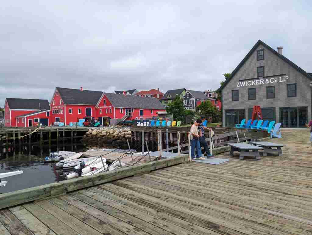 Lunenberg's waterfront boardwalk with colourful buildings