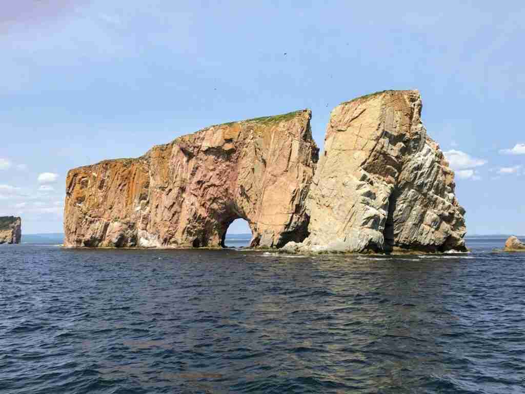 Percé Rock rising from the Gulf of St. Lawrence near Percé, Québec, one of the most iconic landmarks on the Gaspé Peninsula.