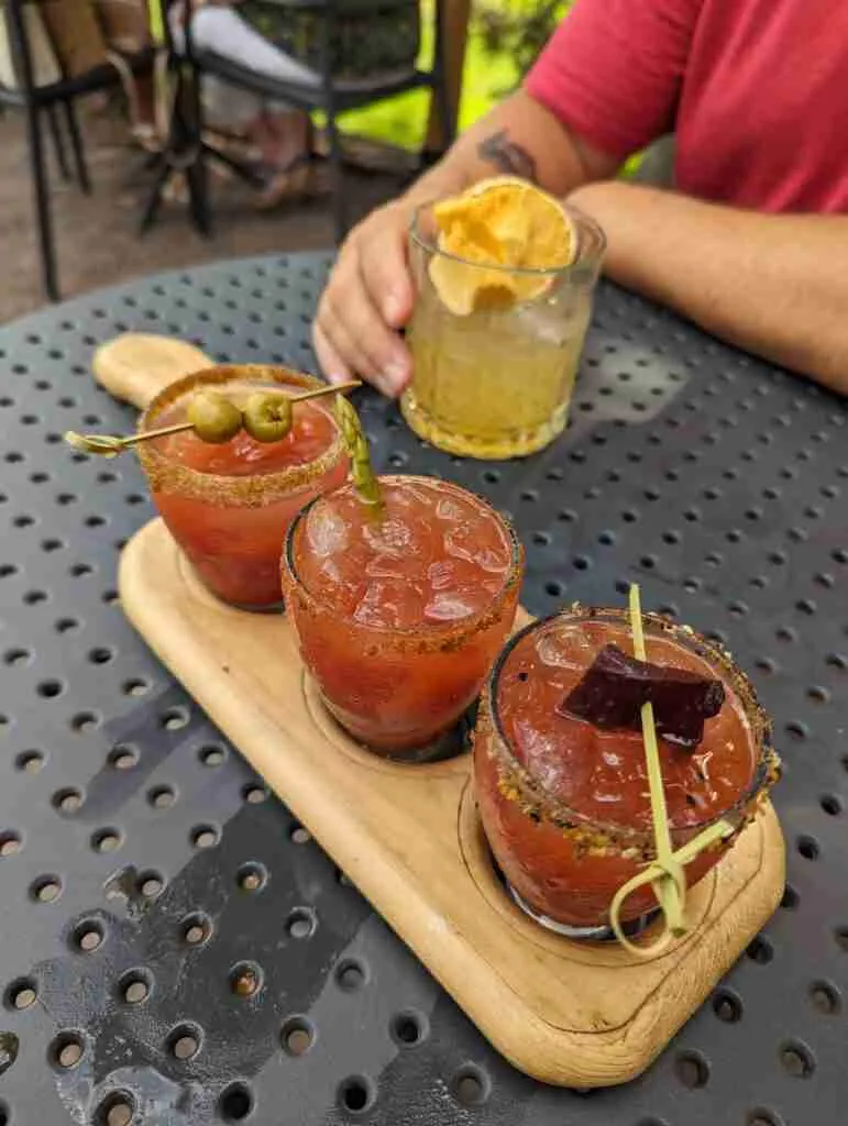 a bloody ceaser flight at the Crooked River Distillery