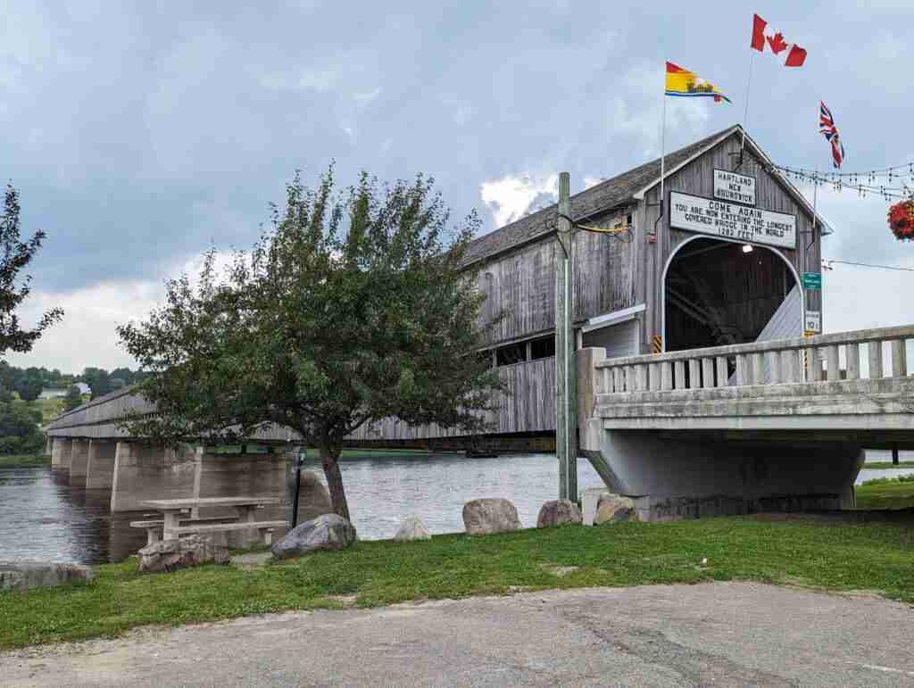 Hartland's covered bridge over St John River in New Brunswick