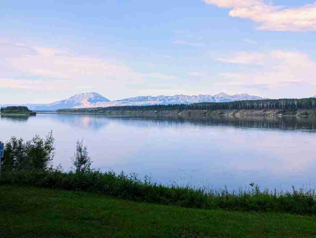 Liard River and Nahanni mountains behind it in Northwest Territories
