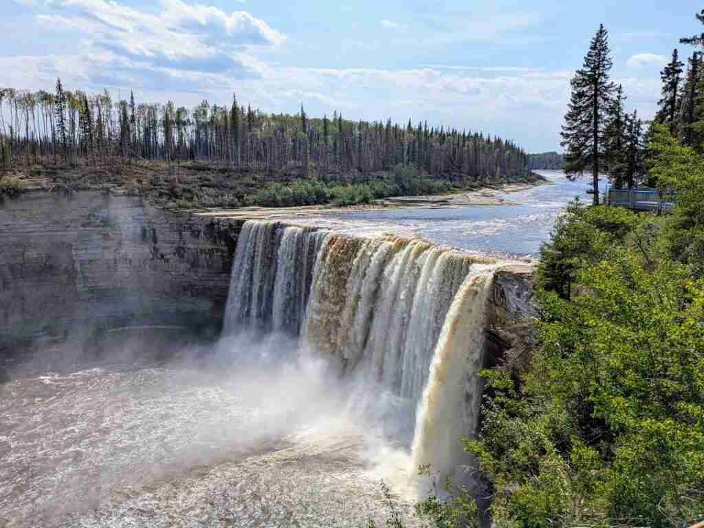 tall and wide Alexandra Falls in Northwest Territories