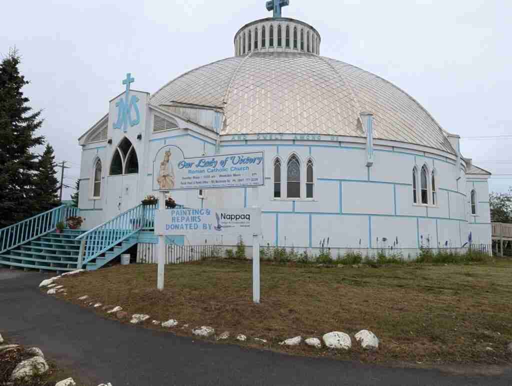 round and white church designed as an igloo in Inuvik