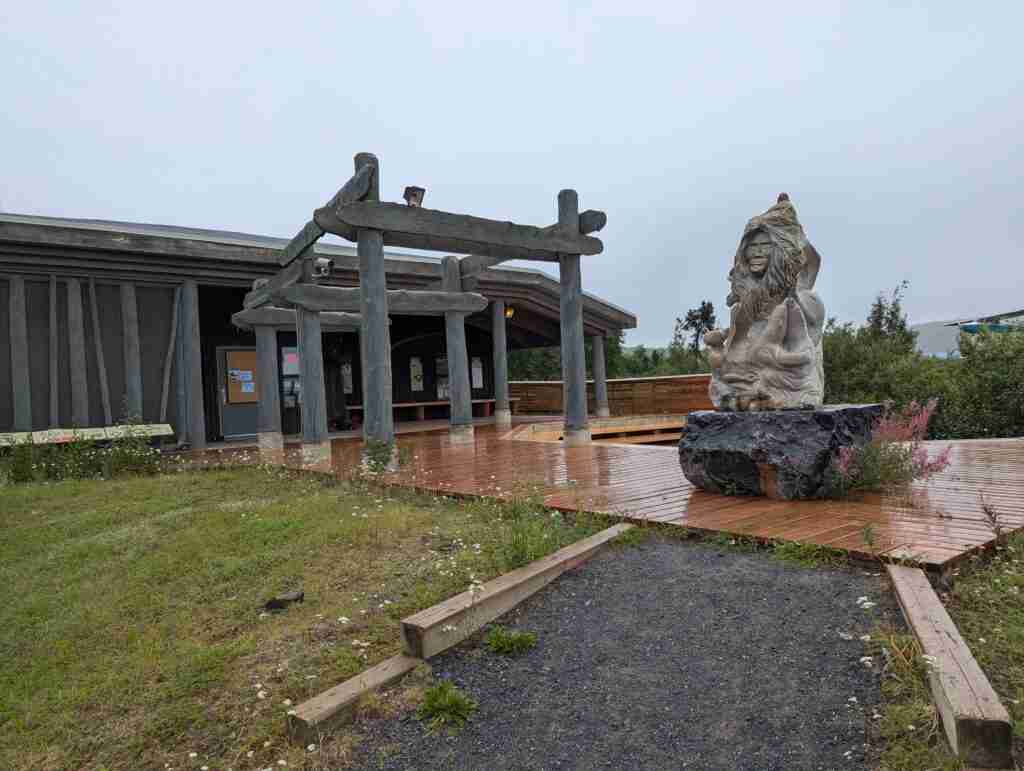 Inuit statue at the entrance of the Western Arctic Centre in Inuvik