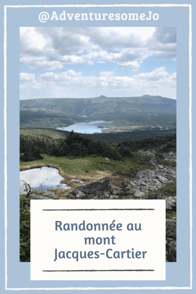 Épingle sur la randonnée au mont Jacques Cartier montrant une prairies alpine avec un lac au loin